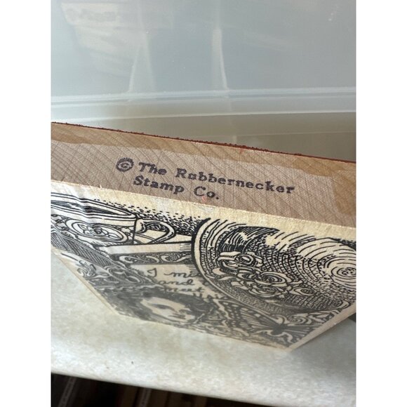Vintage Rubbernecker Stamp Co. Large Wood-Mounted Rubber Stamp Victorian Collage - Picture 3 of 3